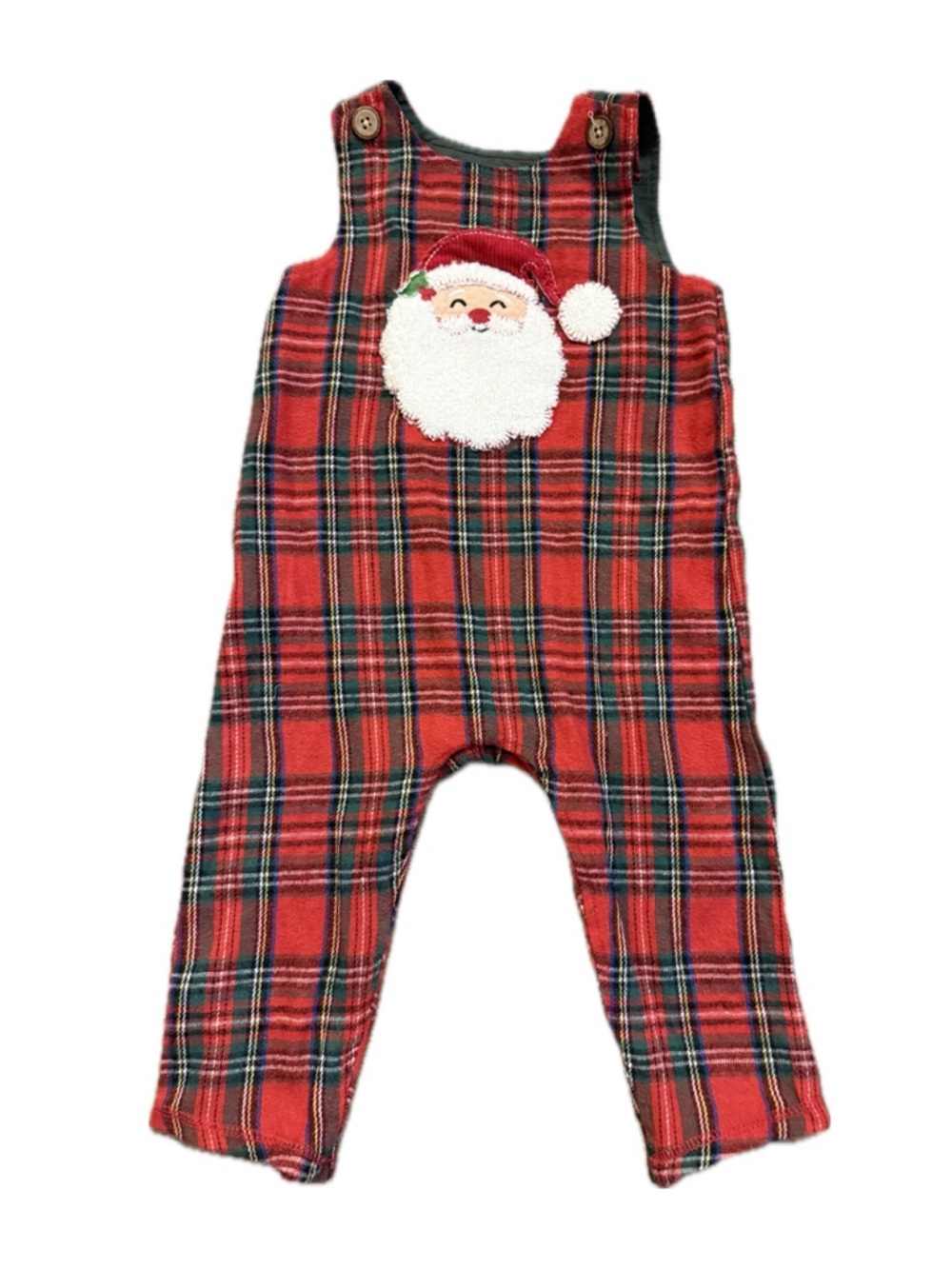 Mud Pie Baby Christmas Outfit 9-12M Plaid Santa Romper Holiday One Piece
